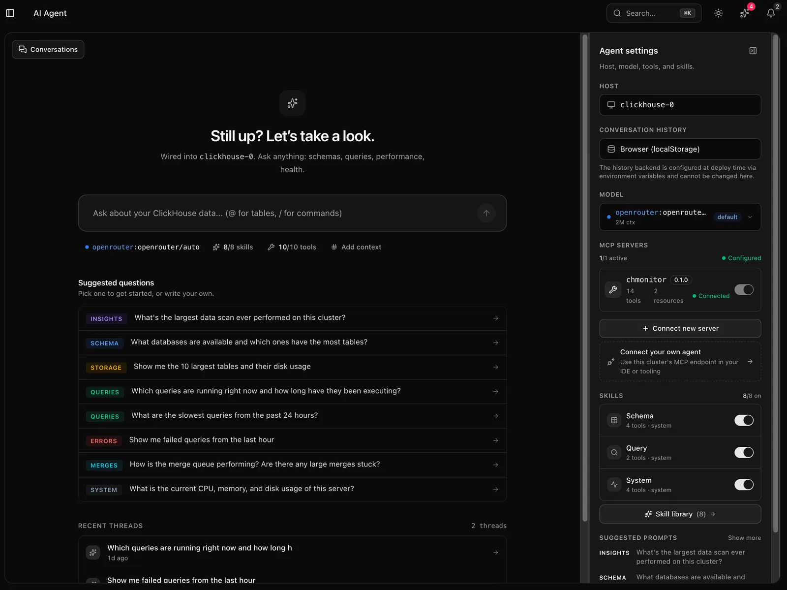AI agent conversation analyzing a slow ClickHouse query