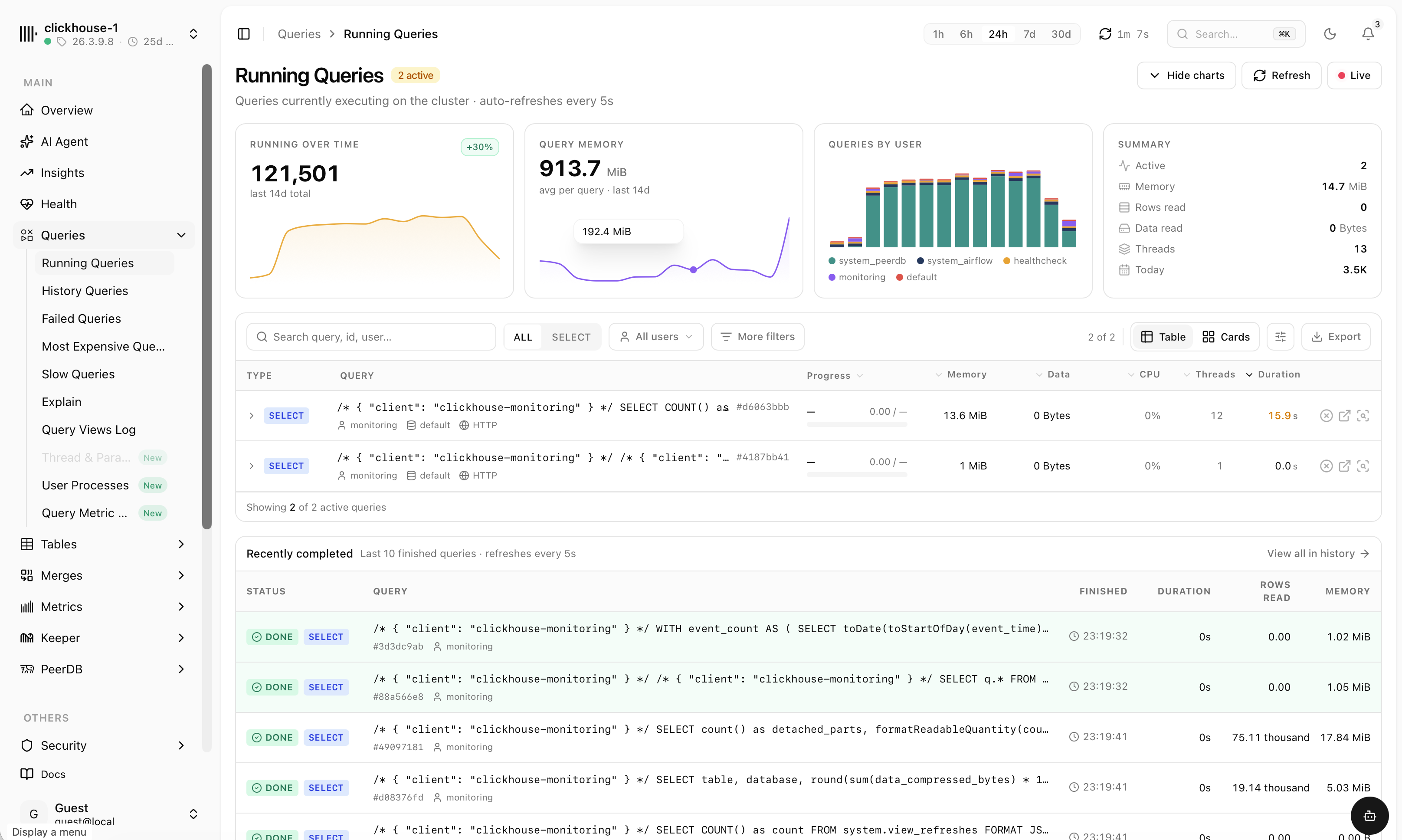chmonitor running queries